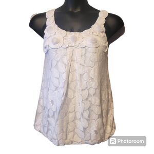 Forever 21 White Lace Cotton Blend Tank Size Medium
